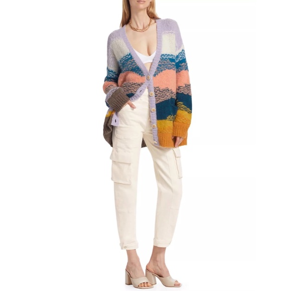 MOTHER The Long Drop Stripe Alpaca Blend Cardigan Mountain High XL NWT - Picture 13 of 14